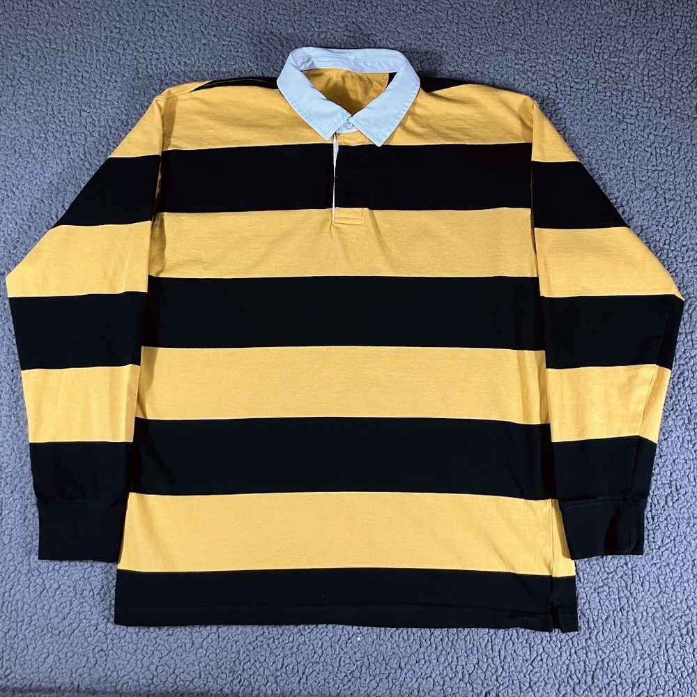 Dreamville Script Logo Black Yellow Stripe Mens Rugby Shirt Long Sleeve J Cole